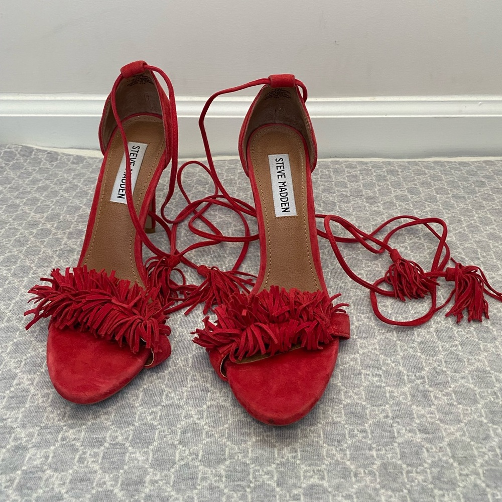 Steve Madden Red Fringe Lace up Women's Shoes Size 6.5 M